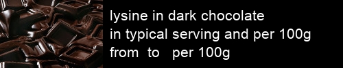 lysine in dark chocolate information and values per serving and 100g